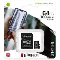MEMORIA MICROSD KINGSTON CANVAS SELCT PLUS 64GB R.100MB/S CL10 UHS-I U1 V10 A1