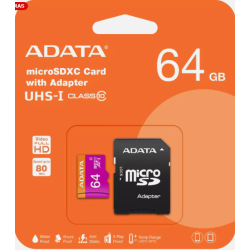 Memoria Micro SD ADATA UHS-I U1, 64 GB, 30 MB/s, 10 MB/s, Negro