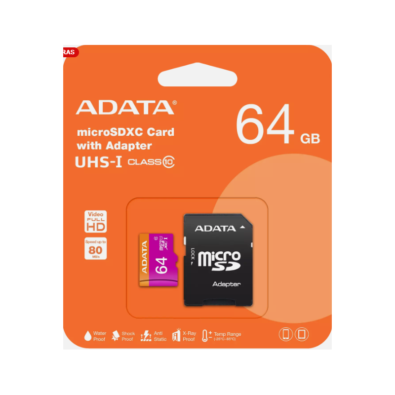 Memoria Micro SD ADATA UHS-I U1, 64 GB, 30 MB/s, 10 MB/s, Negro Memoria Micro SD ADATA UHS-I U1, 64 GB, 30 MB/s, 10 MB/s, Negro