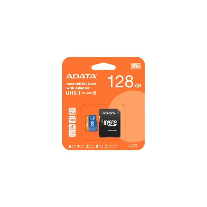 Memoria Micro SD ADATA AUSDX128GUICL10A1-RA1, 128 GB, 100 MB/s, Negro, Clase 10 Memoria Micro SD ADATA AUSDX128GUICL10A1-RA1, 128 GB, 100 MB/s, Negro, Clase 10