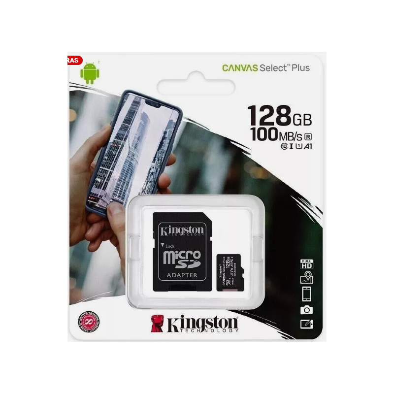 MEMORIA MICROSD KINGSTON CANVAS SELCT PLUS 128GB R.100MB/S CL10 UHS-I U1 V10 A1 MEMORIA MICROSD KINGSTON CANVAS SELCT PLUS 128GB R.100MB/S CL10 UHS-I U1 V10 A1