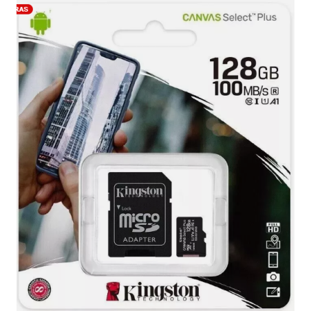 MEMORIA MICROSD KINGSTON CANVAS SELCT PLUS 128GB R.100MB/S CL10 UHS-I U1 V10 A1